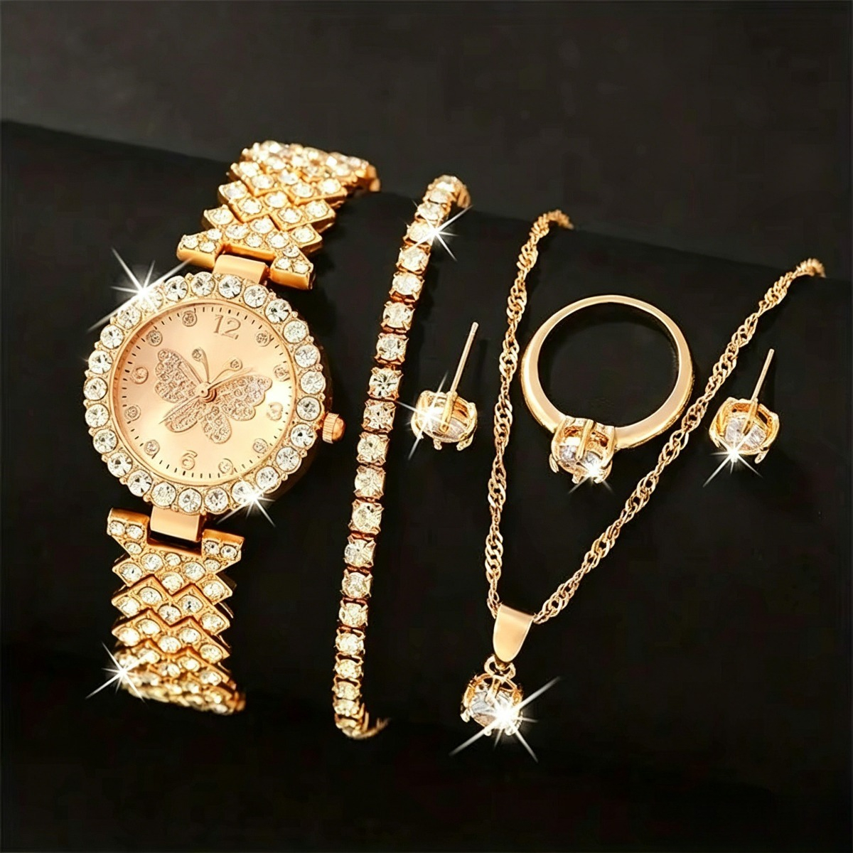 Mystery Jewelry Jar Watches - 6PCS/Set Luxury Rhinestone Butterfly Women Quartz