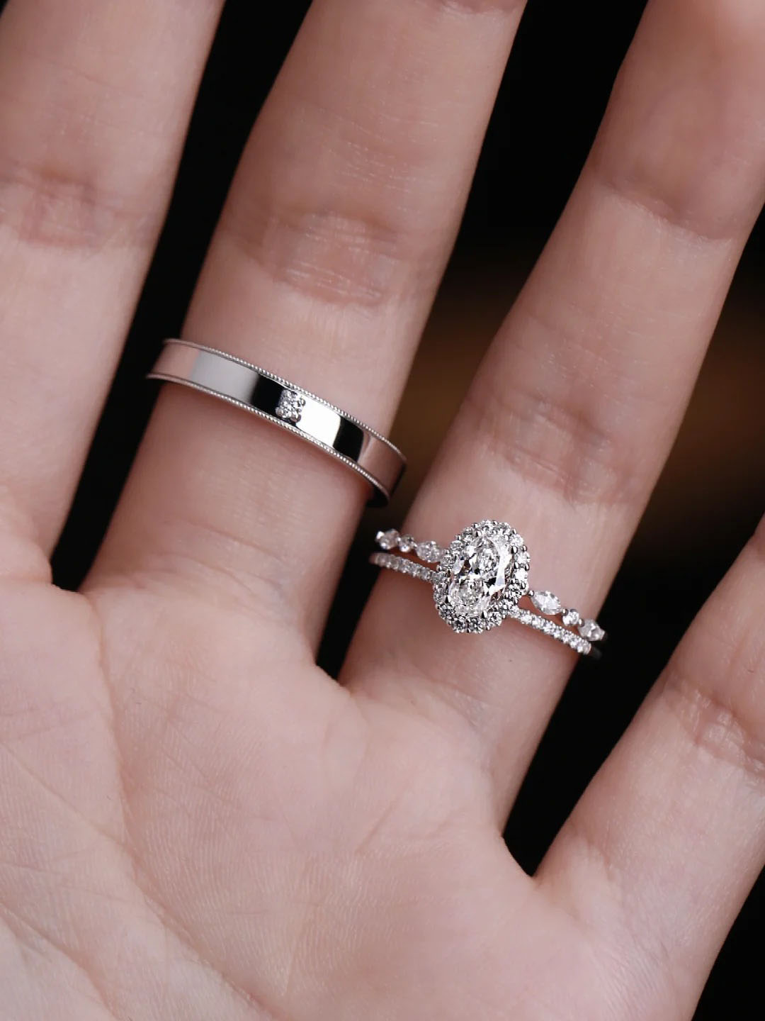 Elegant Oval Cut Lab Grown & N - Couple Ring Set ulasan dan harga