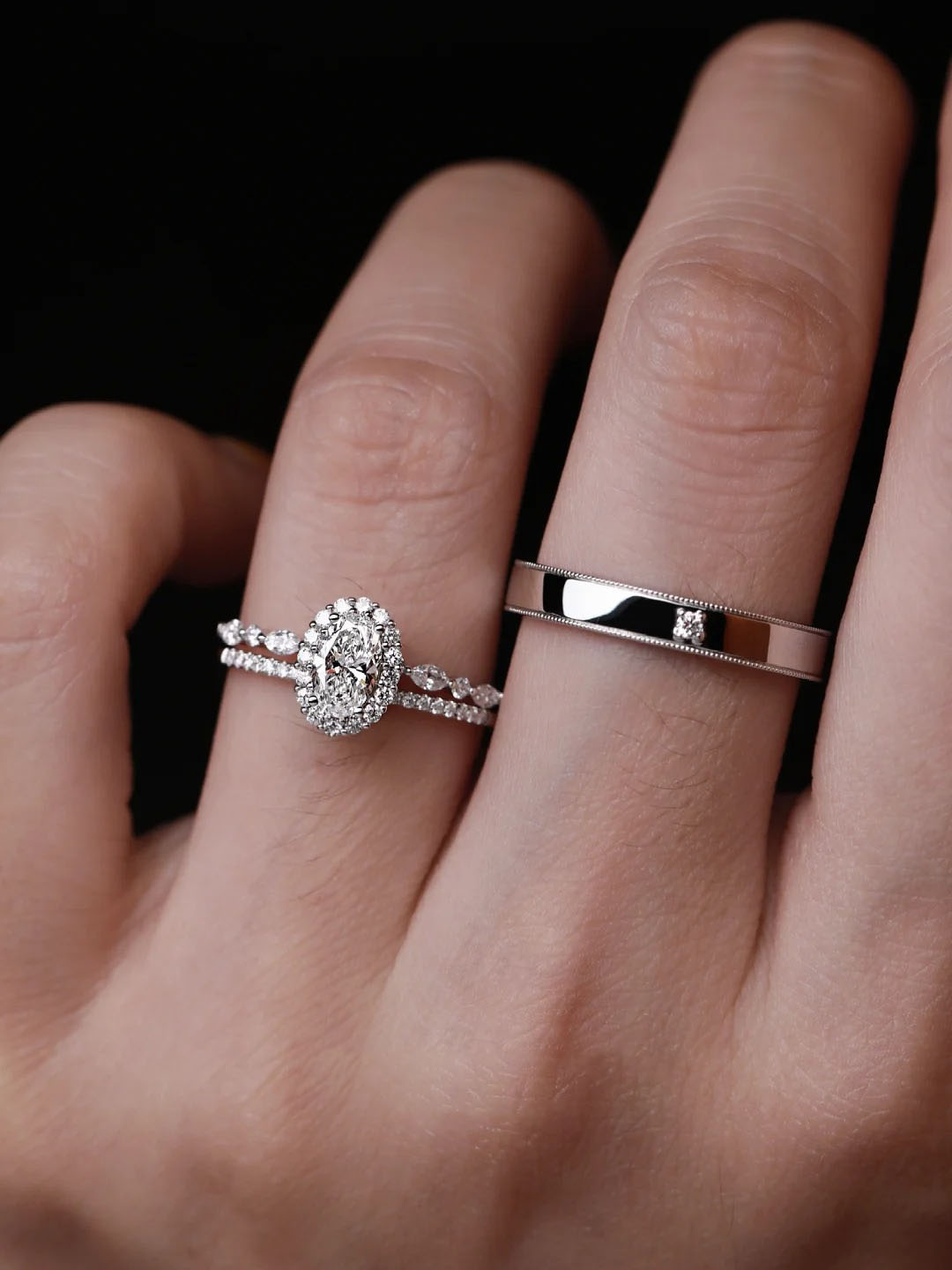 Elegant Oval Cut Lab Grown & N - Couple Ring Set ulasan dan harga