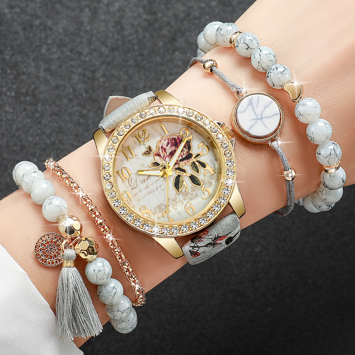 5PCS Fashion Flower Printed Wo - Jewelry Making Watches ulasan dan harga