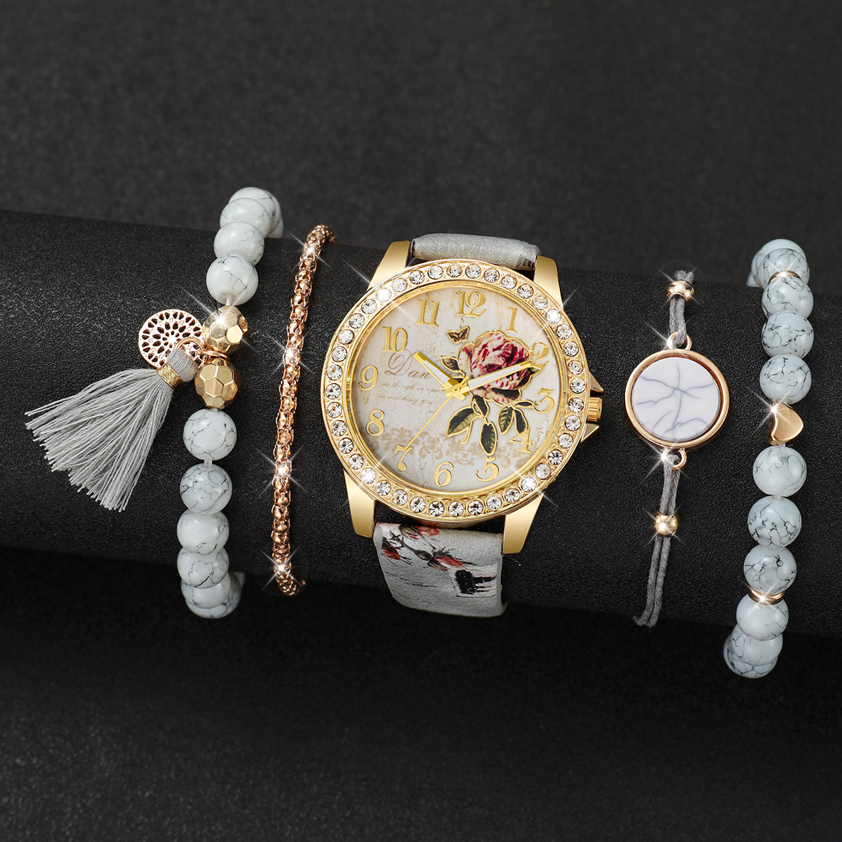 5PCS Fashion Flower Printed Wo - Jewelry Making Watches ulasan dan harga