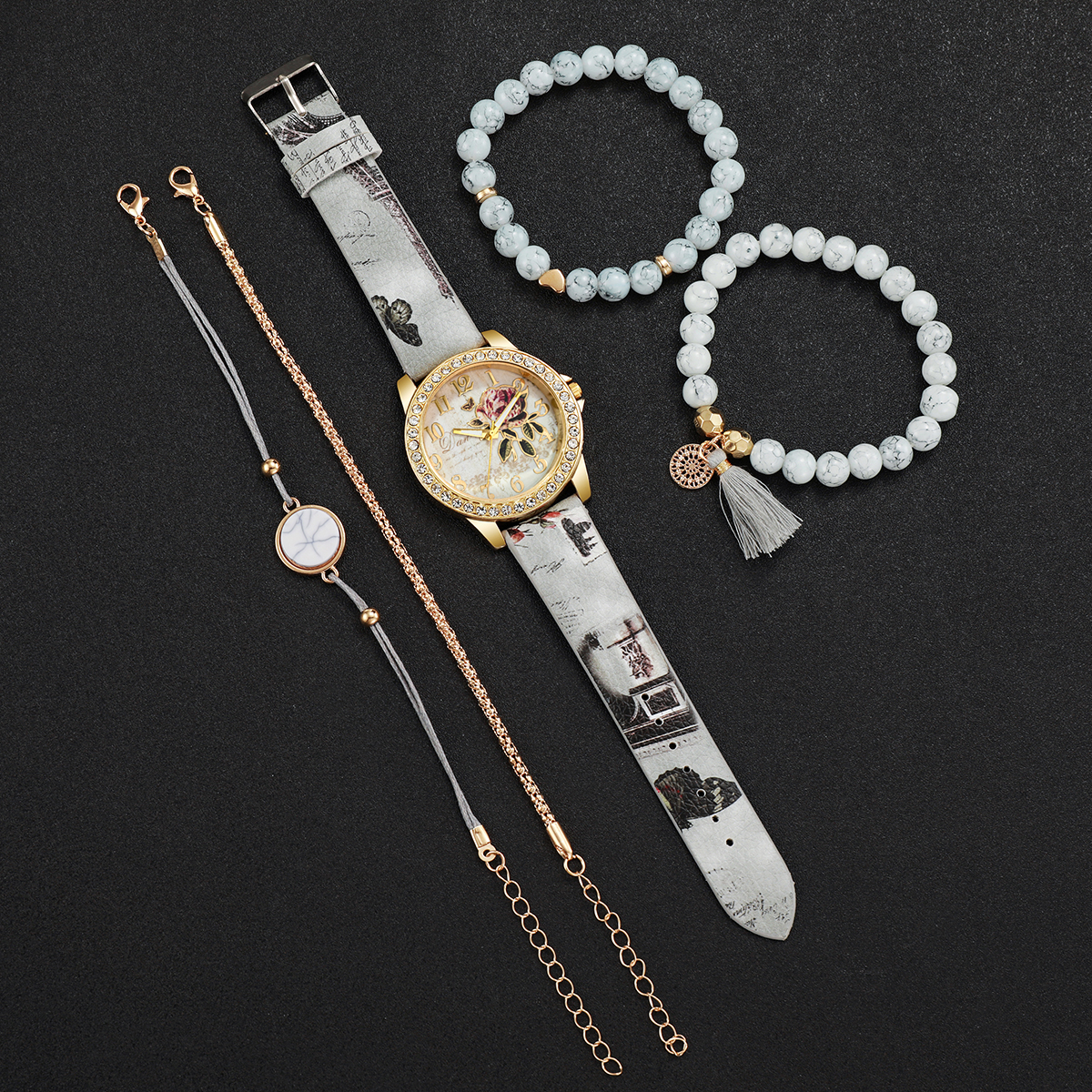 5PCS Fashion Flower Printed Wo - Jewelry Making Watches ulasan dan harga