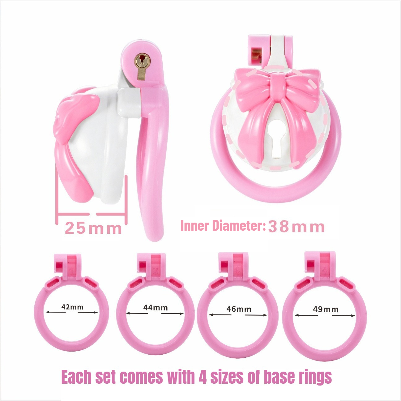 Pink Bowknot Resin Chastity Ca - Couple Ring Set ulasan dan harga