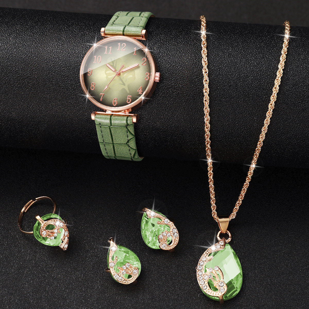 5PCS Fashion Leaf  Dial Women  - Mystery Jewelry Jar Watches ulasan dan harga
