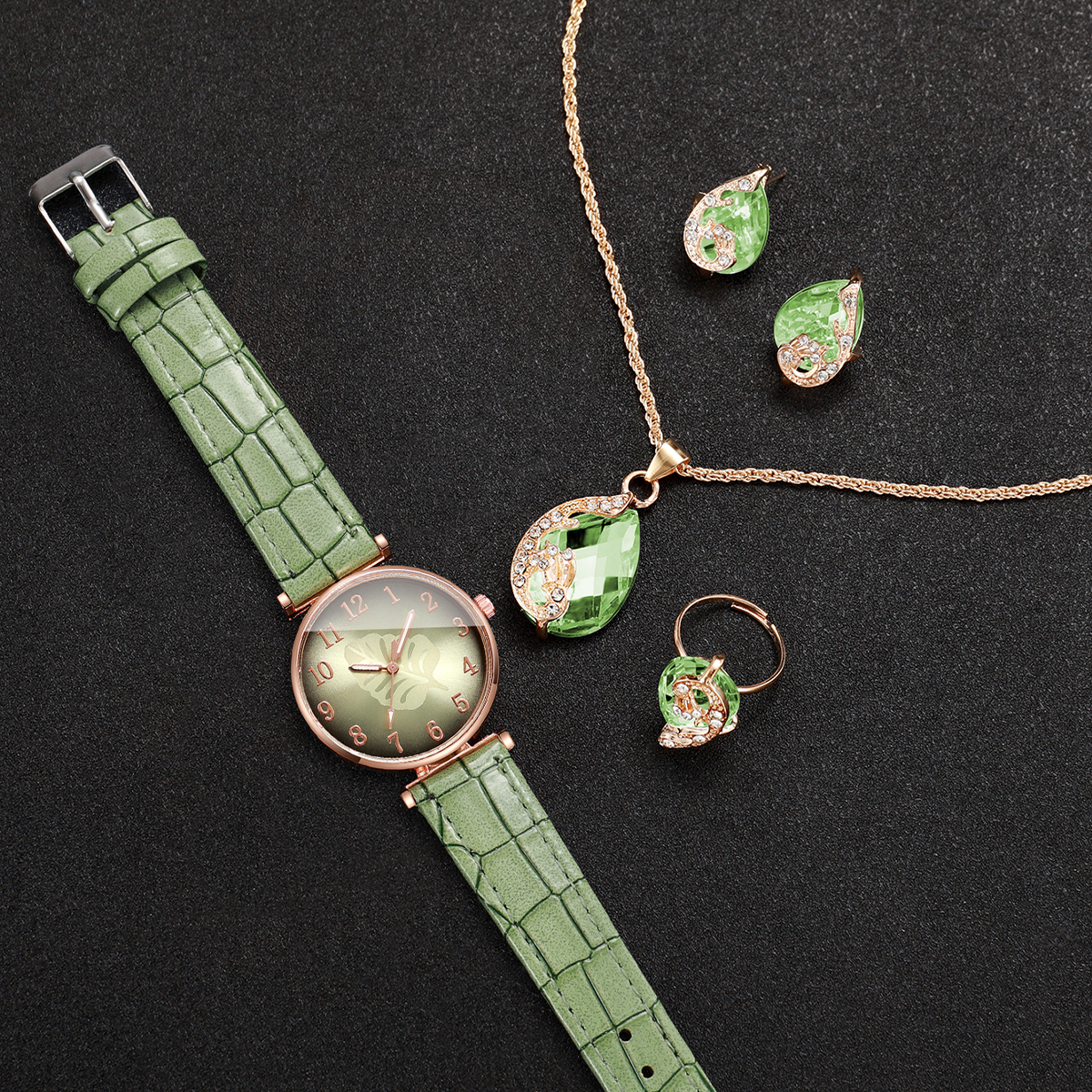 5PCS Fashion Leaf  Dial Women  - Mystery Jewelry Jar Watches ulasan dan harga